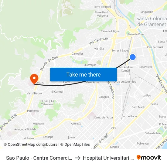 Sao Paulo - Centre Comercial La Maquinista to Hospital Universitari Vall d'Hebron map