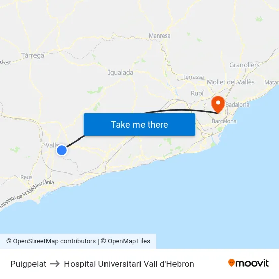 Puigpelat to Hospital Universitari Vall d'Hebron map