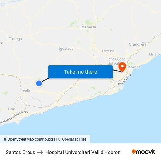 Santes Creus to Hospital Universitari Vall d'Hebron map
