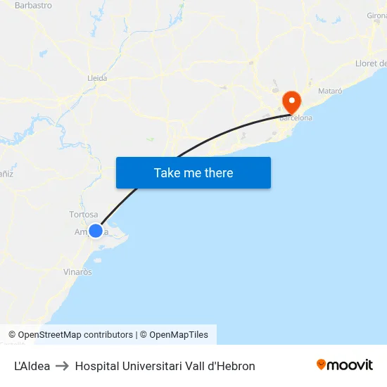 L'Aldea to Hospital Universitari Vall d'Hebron map