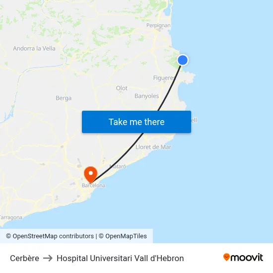 Cerbère to Hospital Universitari Vall d'Hebron map