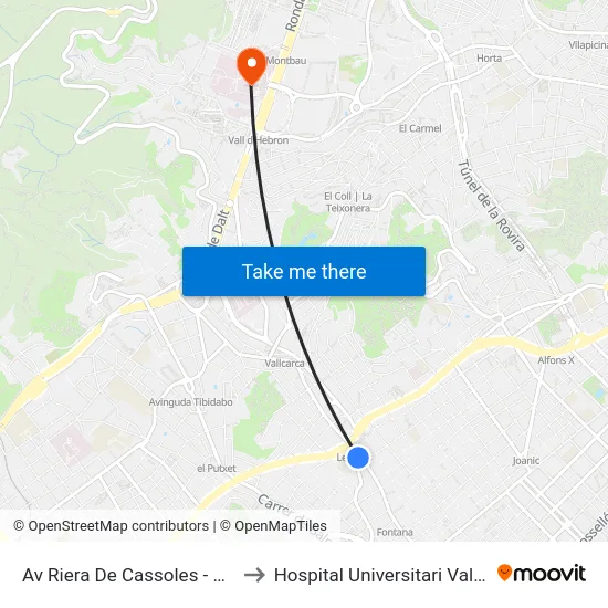 Av Riera De Cassoles - Pl Lesseps to Hospital Universitari Vall d'Hebron map