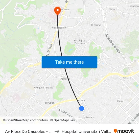 Av Riera De Cassoles - Carolines to Hospital Universitari Vall d'Hebron map