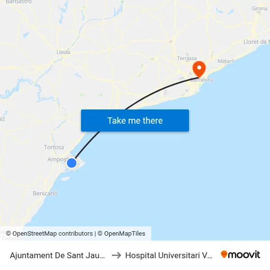 Ajuntament De Sant Jaume D'Enveja to Hospital Universitari Vall d'Hebron map
