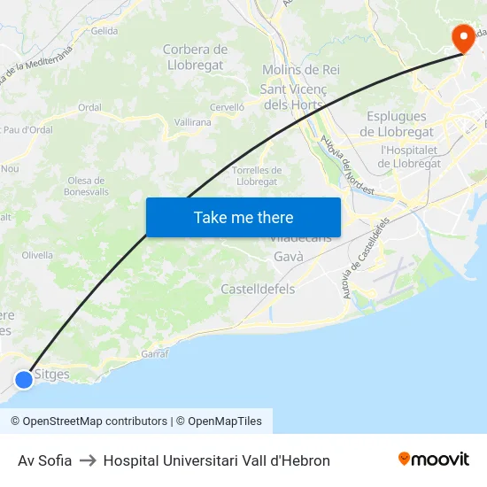 Av Sofia to Hospital Universitari Vall d'Hebron map