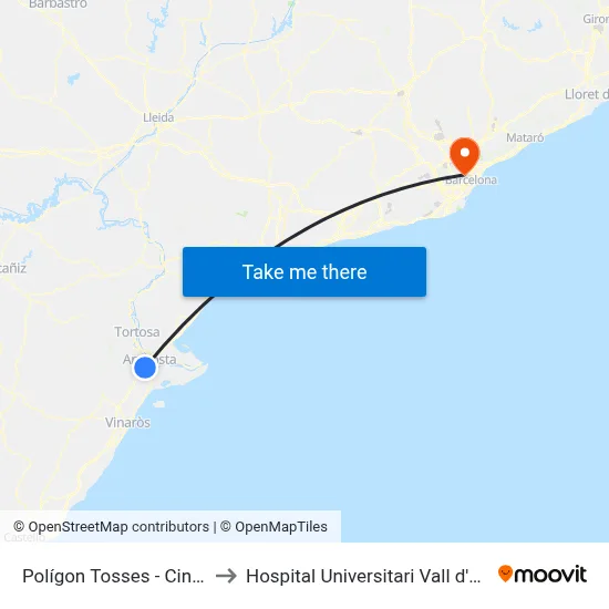 Polígon Tosses - Cinemes to Hospital Universitari Vall d'Hebron map
