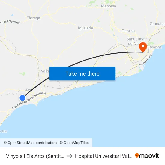 Vinyols I Els Arcs (Sentit Cambrils) to Hospital Universitari Vall d'Hebron map
