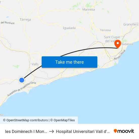 Ies Domènech I Montaner to Hospital Universitari Vall d'Hebron map