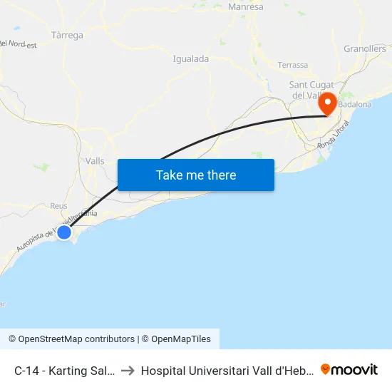 C-14 - Karting Salou to Hospital Universitari Vall d'Hebron map