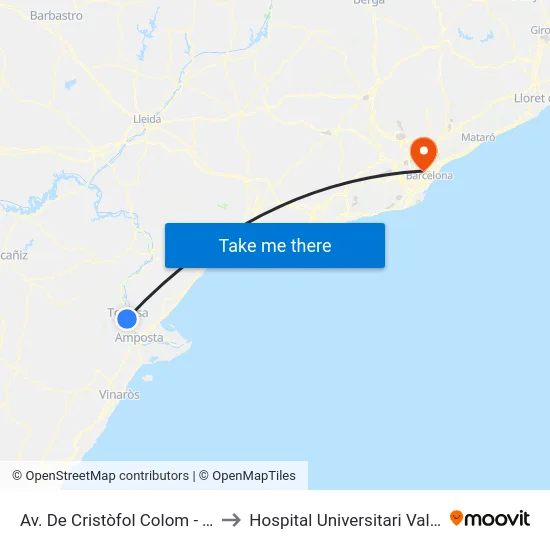 Av. De Cristòfol Colom - Tarragona to Hospital Universitari Vall d'Hebron map
