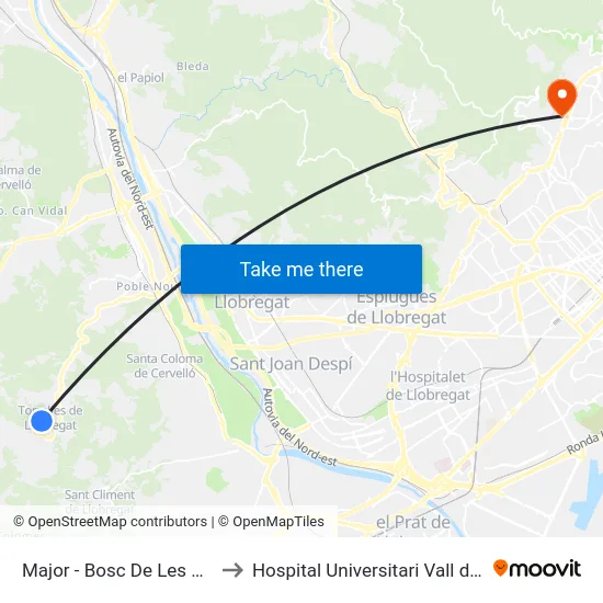 Major - Bosc De Les Ànimes to Hospital Universitari Vall d'Hebron map