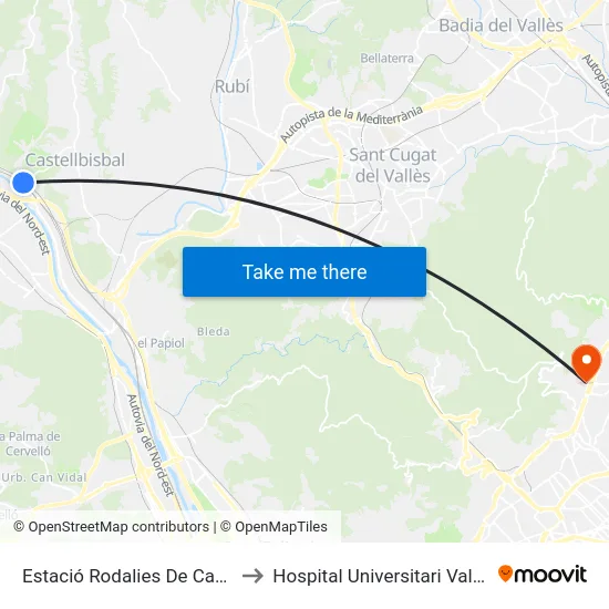 Estació Rodalies De Castellbisbal to Hospital Universitari Vall d'Hebron map