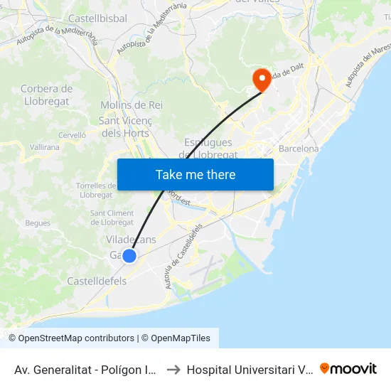 Av. Generalitat - Polígon Industrial Roca to Hospital Universitari Vall d'Hebron map
