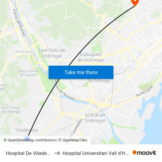 Hospital De Viladecans to Hospital Universitari Vall d'Hebron map