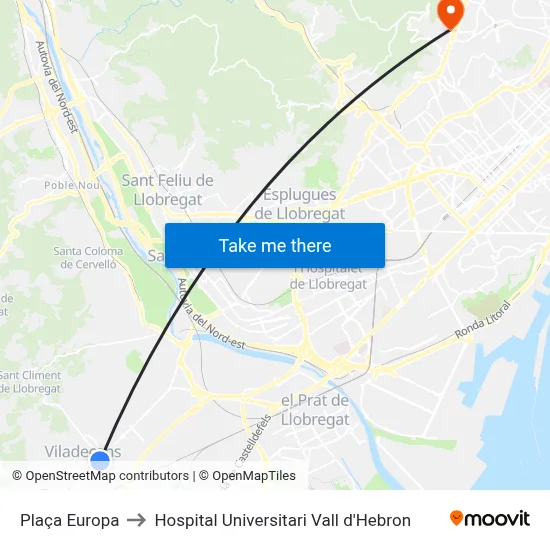 Plaça Europa to Hospital Universitari Vall d'Hebron map