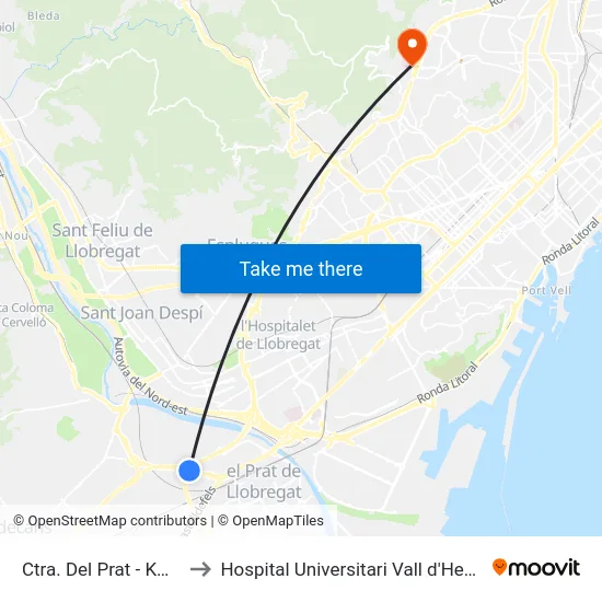 Ctra. Del Prat - Km. 3 to Hospital Universitari Vall d'Hebron map
