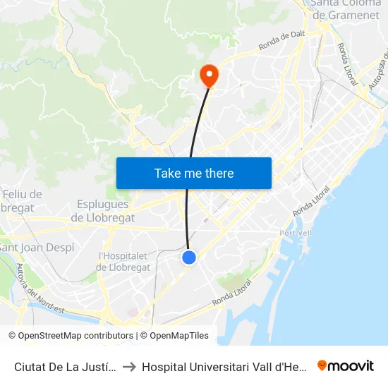 Ciutat De La Justícia to Hospital Universitari Vall d'Hebron map