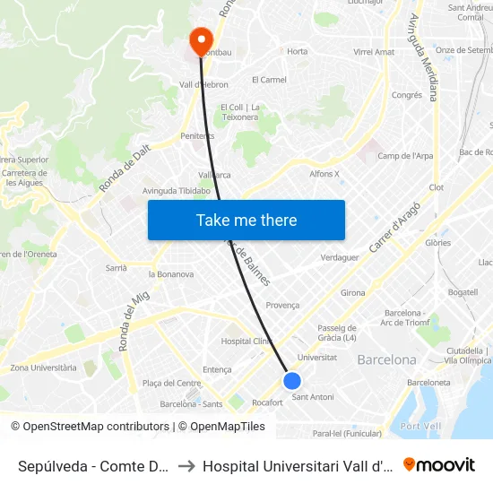 Sepúlveda - Comte D'Urgell to Hospital Universitari Vall d'Hebron map