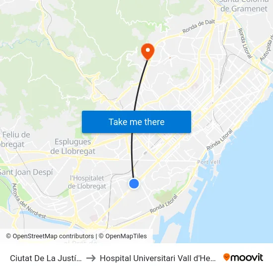 Ciutat De La Justícia to Hospital Universitari Vall d'Hebron map