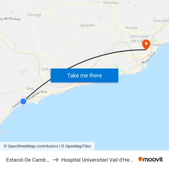 Estació De Cambrils to Hospital Universitari Vall d'Hebron map