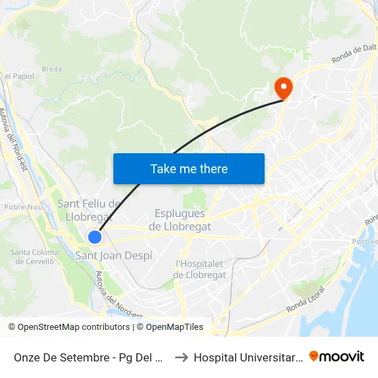 Onze De Setembre - Pg Del Canal - Final Trajecte to Hospital Universitari Vall d'Hebron map
