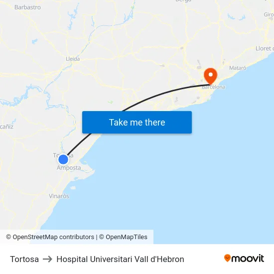 Tortosa to Hospital Universitari Vall d'Hebron map