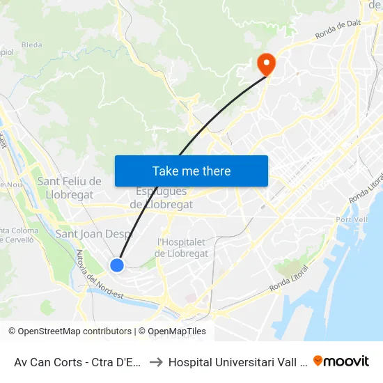 Av Can Corts - Ctra D'Esplugues to Hospital Universitari Vall d'Hebron map