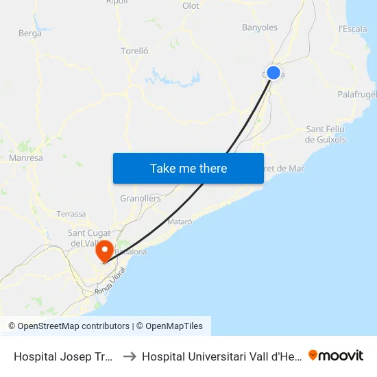 Hospital Josep Trueta to Hospital Universitari Vall d'Hebron map