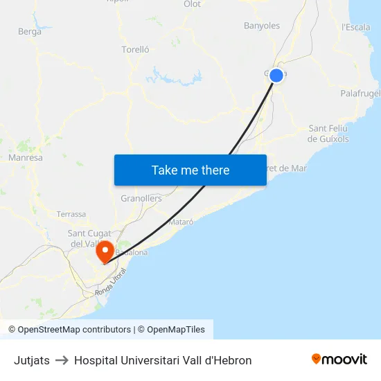Jutjats to Hospital Universitari Vall d'Hebron map