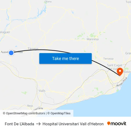 Font De L'Albada to Hospital Universitari Vall d'Hebron map