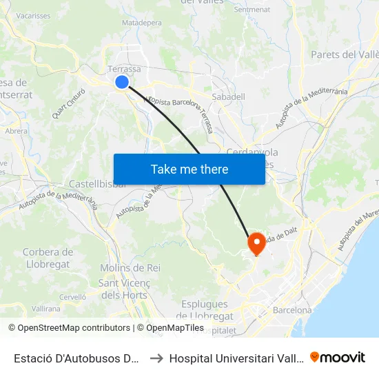 Estació D'Autobusos De Terrassa to Hospital Universitari Vall d'Hebron map