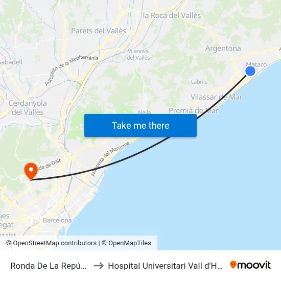 Ronda De La República to Hospital Universitari Vall d'Hebron map