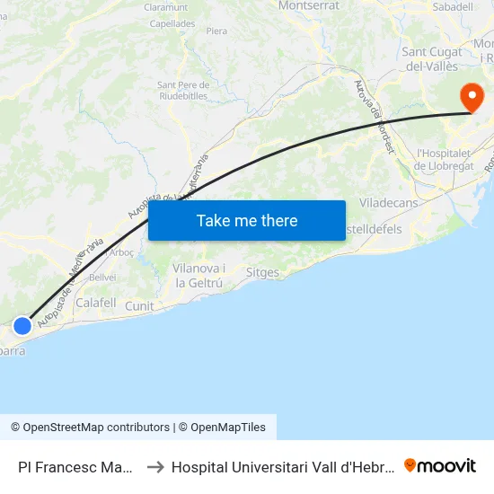 Pl Francesc Macià to Hospital Universitari Vall d'Hebron map