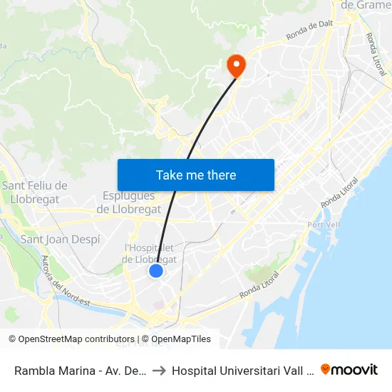 Rambla Marina - Av. Del Carrilet to Hospital Universitari Vall d'Hebron map