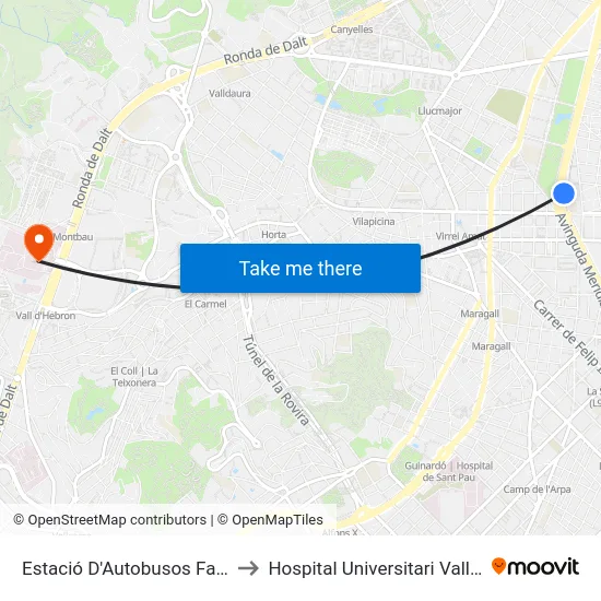 Estació D'Autobusos Fabra I Puig to Hospital Universitari Vall d'Hebron map