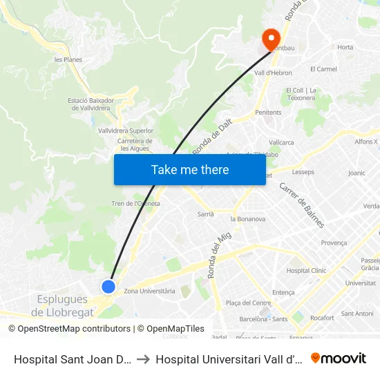 Hospital Sant Joan De Déu to Hospital Universitari Vall d'Hebron map