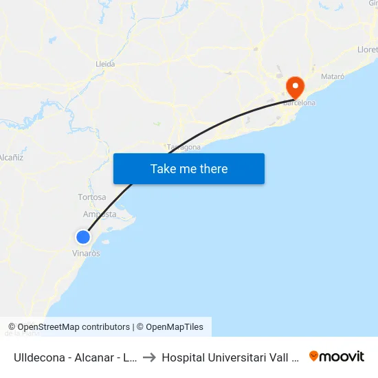 Ulldecona - Alcanar - La Sènia to Hospital Universitari Vall d'Hebron map