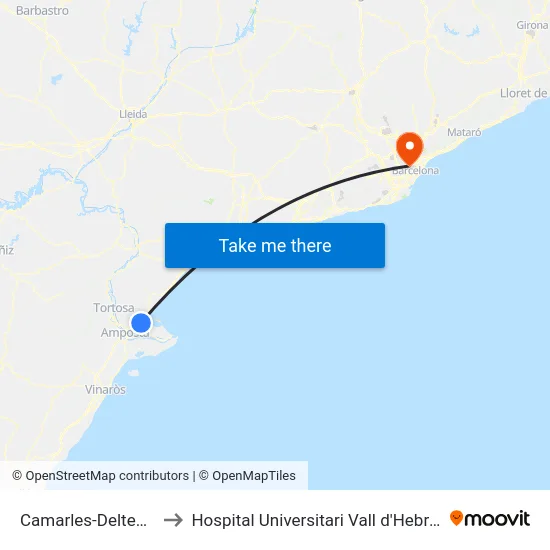 Camarles-Deltebre to Hospital Universitari Vall d'Hebron map