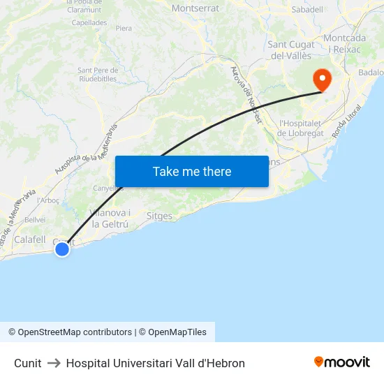 Cunit to Hospital Universitari Vall d'Hebron map