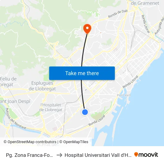 Pg. Zona Franca-Foneria to Hospital Universitari Vall d'Hebron map