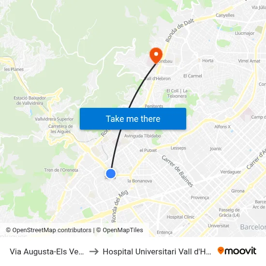 Via Augusta-Els Vergós to Hospital Universitari Vall d'Hebron map