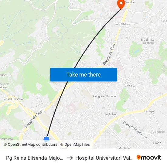 Pg Reina Elisenda-Major De Sarrià to Hospital Universitari Vall d'Hebron map