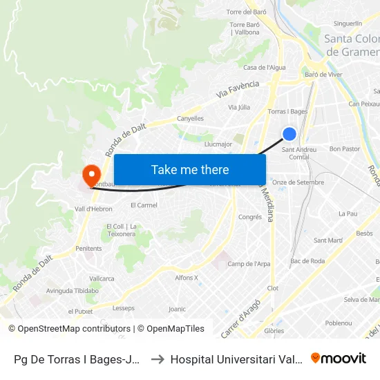 Pg De Torras I Bages-Joan Torras to Hospital Universitari Vall d'Hebron map