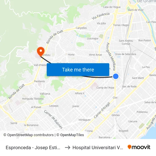 Espronceda - Josep Estivill (Sagrera) to Hospital Universitari Vall d'Hebron map