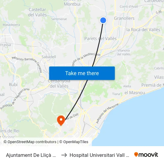 Ajuntament De Lliçà D'Amunt to Hospital Universitari Vall d'Hebron map