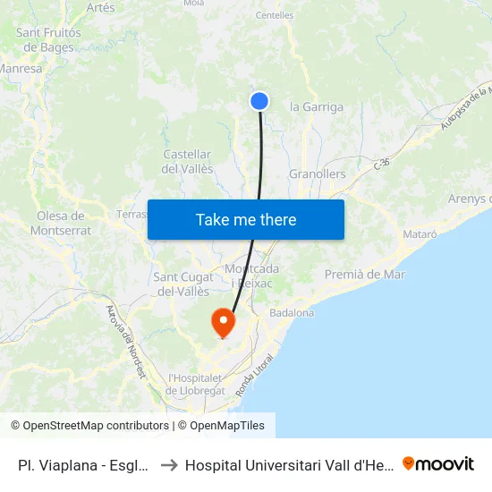 Pl. Viaplana - Església to Hospital Universitari Vall d'Hebron map