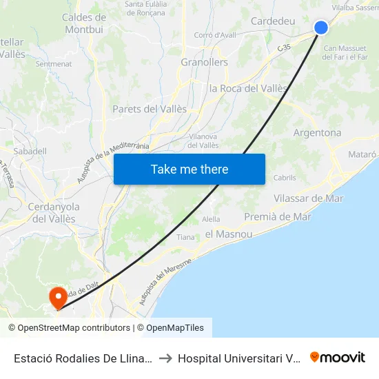 Estació Rodalies De Llinars Del Vallès to Hospital Universitari Vall d'Hebron map