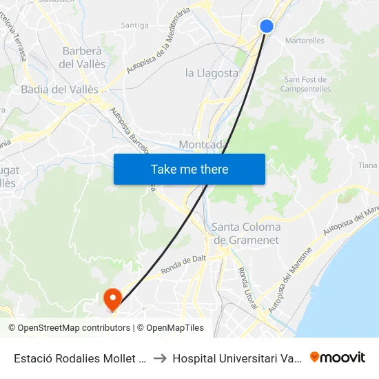 Estació Rodalies Mollet - Sant Fost to Hospital Universitari Vall d'Hebron map