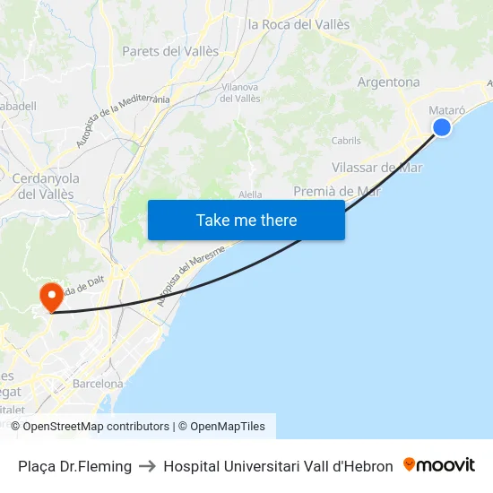Plaça Dr.Fleming to Hospital Universitari Vall d'Hebron map