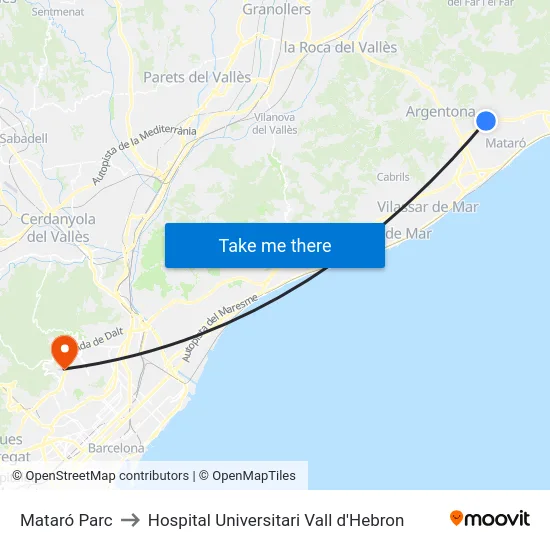 Mataró Parc to Hospital Universitari Vall d'Hebron map